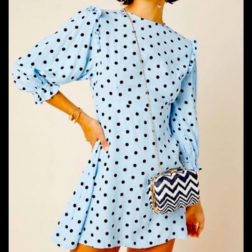 Faithfull the Brand Blue Polka Dot Mini Dress